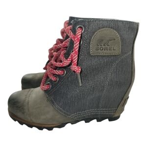 Sorel PDX Leather Wedge Boot Dark Grey Waterproof Lace Up Womens US 6